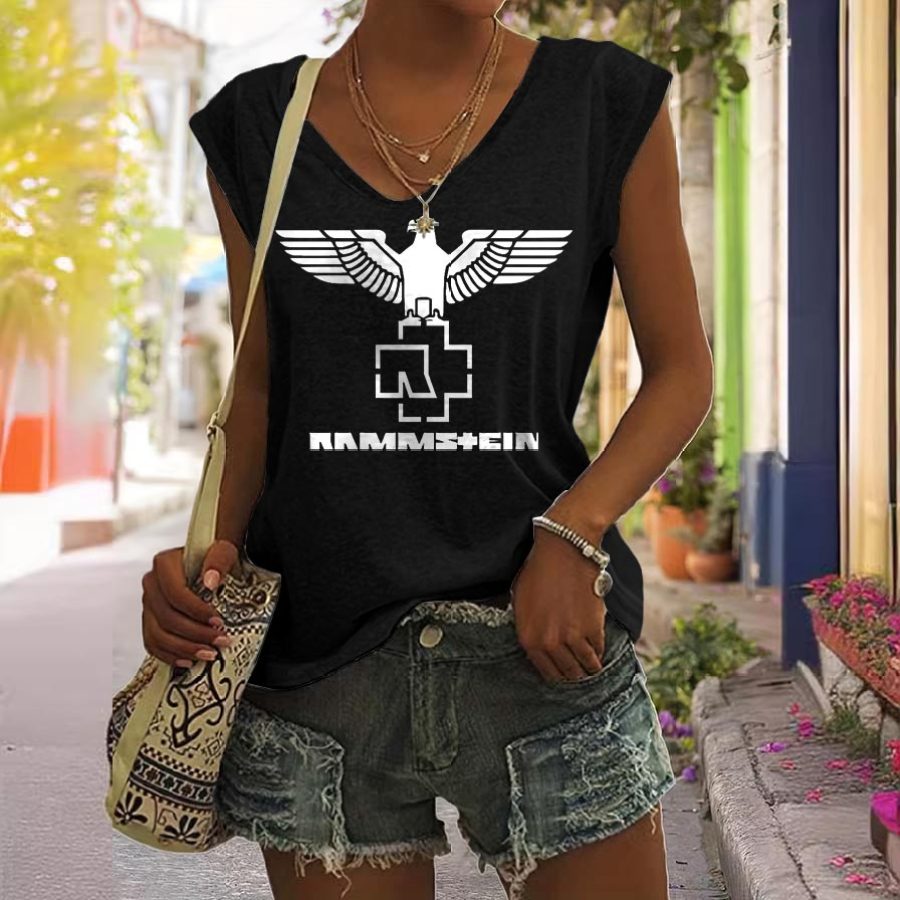 

Women's Rammstein Rock Band Eagle Print V-Neck Casual Sleeveless Tank Top