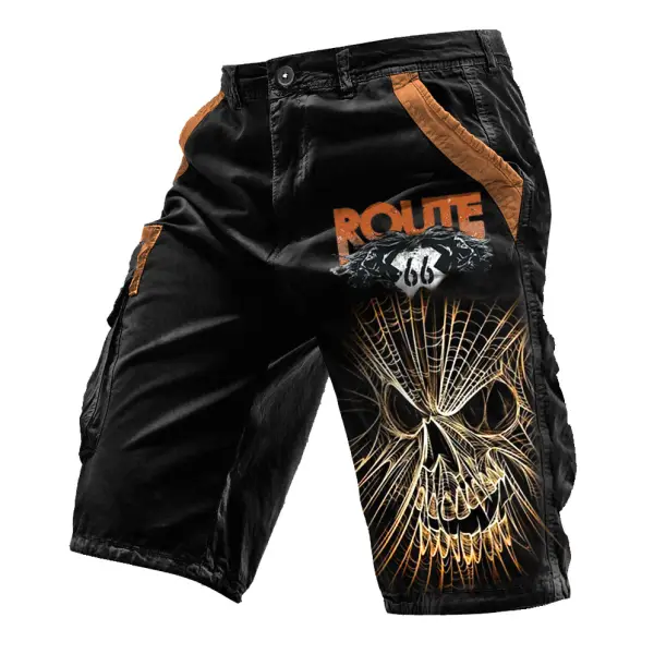 Men's Cargo Shorts Route 66 Skull Vintage Distressed Utility Outdoor Shorts Only $39.99 - Cotosen.com 
