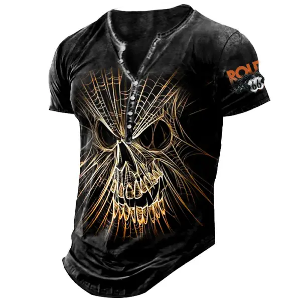 Men's T-Shirt Henley Route 66 Skull Vintage Summer Daily Tops Only $23.99 - Rabclub.com 