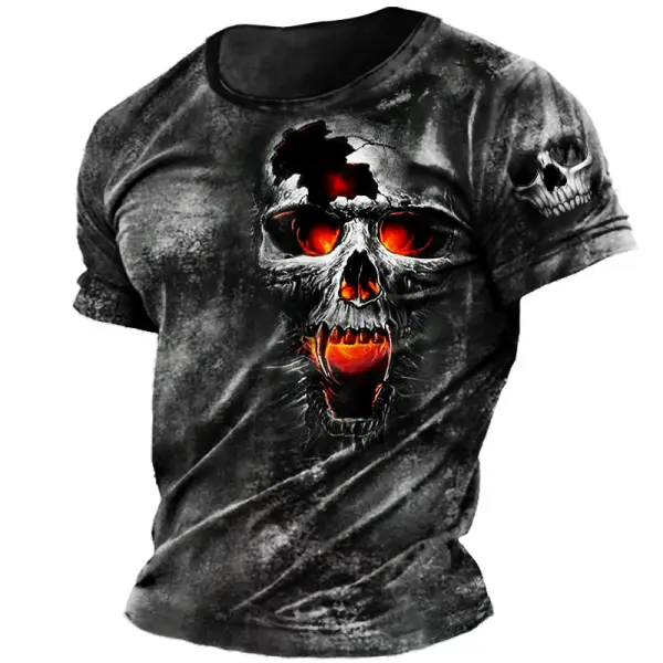 Men's Dark Skull Rock Print Daily Short Sleeve Crew Neck T-Shirt - Elementnice.com 