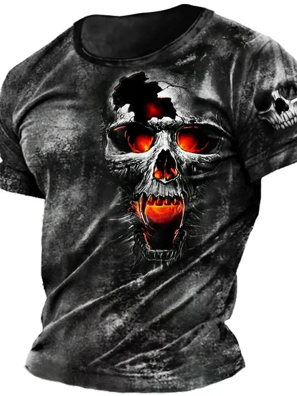 Men's Dark Skull Rock Print Daily Short Sleeve Crew Neck T-Shirt - Pragmaace.com 