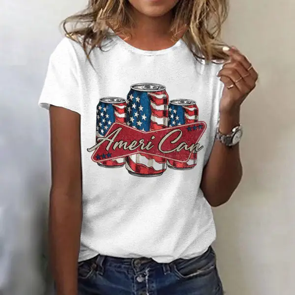 Women's American Flag 4th Of July Independence Day Short Sleeve Crew Neck T-Shirt - Anurvogel.com 