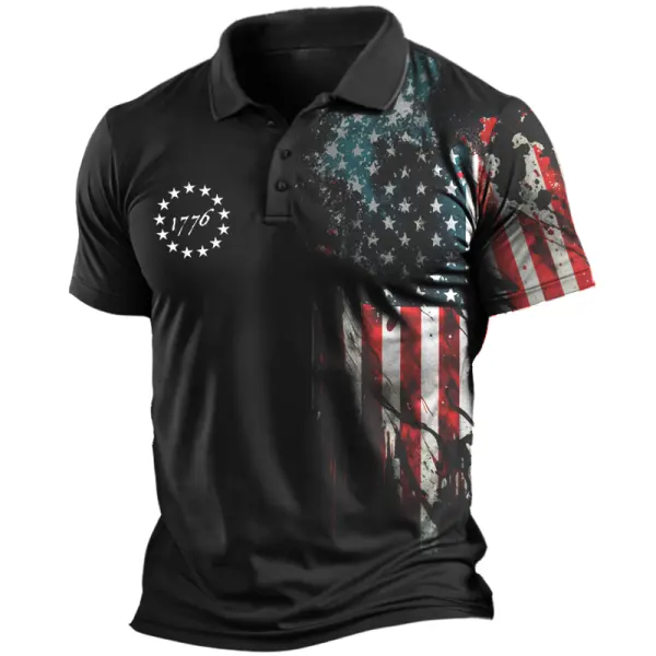 Men's Quick Dry Tactical American Flag 1776 Independence Day Print POLO - Dozenlive.com 