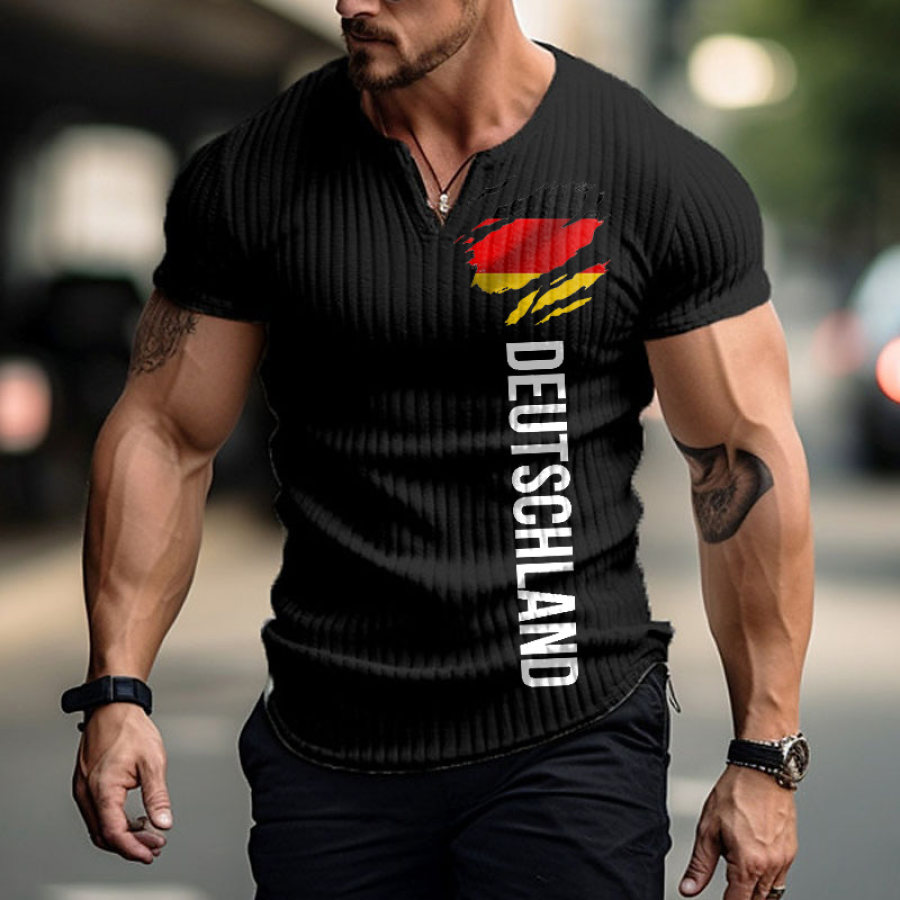 

Men's Vintage Deutschland German Flag Print V-Neck Short Sleeve T-Shirt