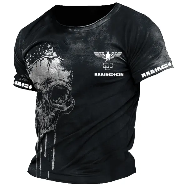 Men's Vintage Rammstein Rock Band Print Daily Short Sleeve Crew Neck T-Shirt - Manlyhost.com 