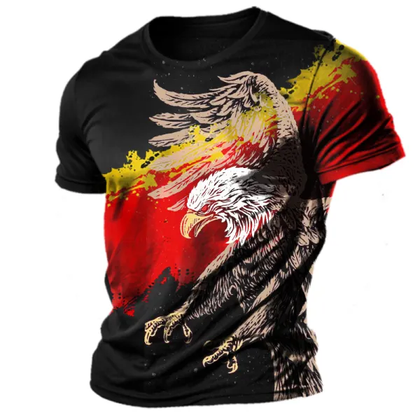 Men's German Flag Patriot Colorful Fierce Eagle Printed Short Sleeved T-shirt - Cotosen.com