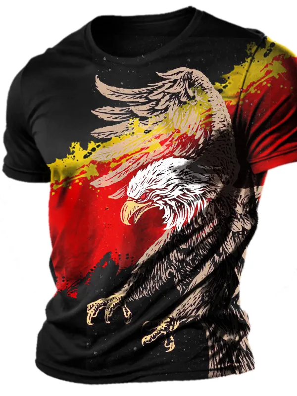 Men's German Flag Patriot Colorful Fierce Eagle Printed Short Sleeved T-shirt - Pragmaace.com 