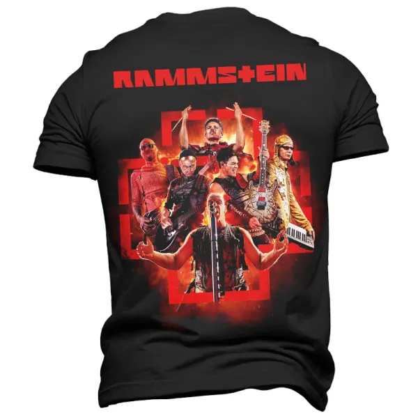 Men's Vintage Rammstein Rock Band Print Daily Short Sleeve Crew Neck T-Shirt - Elementnice.com 