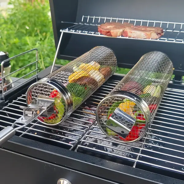 BBQ Rolling Grilling Basket Stainless Steel Grill Mesh Rolling Grill Baskets Only $23.99 - Cotosen.com 