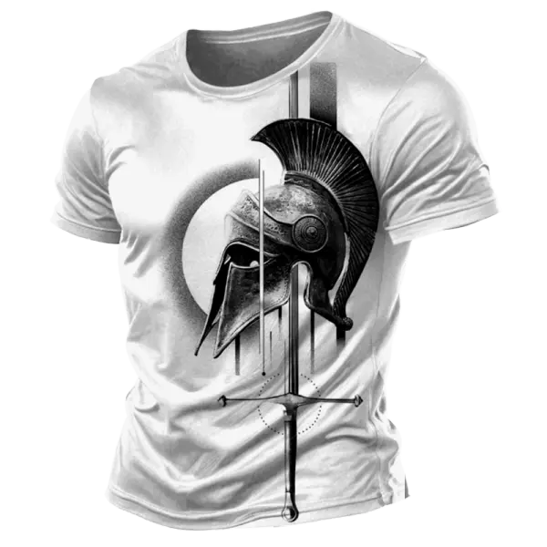 Men's Vintage Spartan Print Short Sleeve Crew Neck T-Shirt - Ootdyouth.com 
