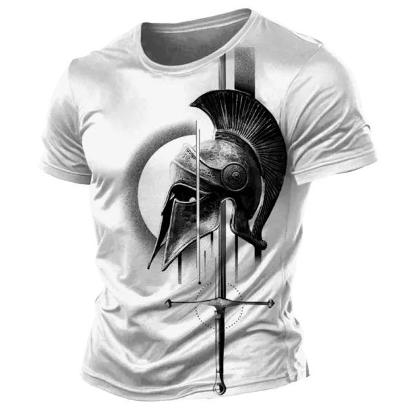 Men's Vintage Spartan Print Short Sleeve Crew Neck T-Shirt - Zivinfo.com 