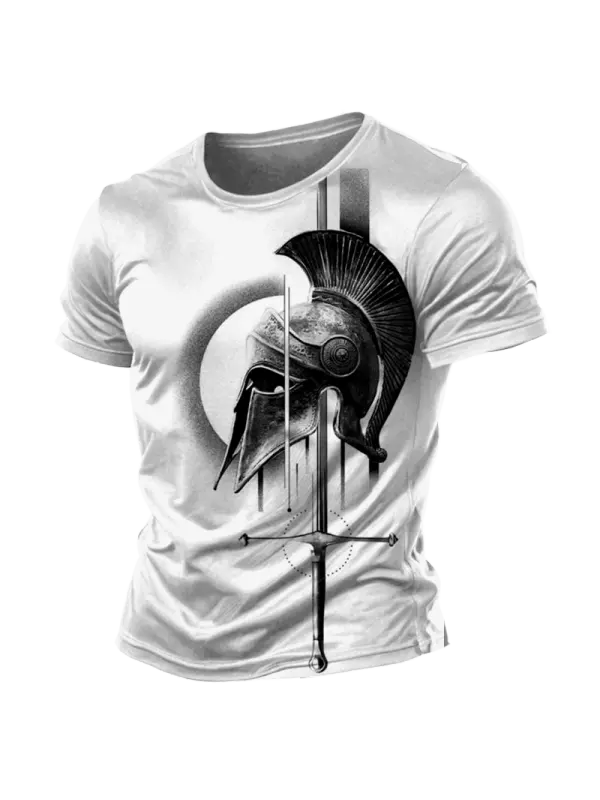 Men's Vintage Spartan Print Short Sleeve Crew Neck T-Shirt - Ootdmw.com 