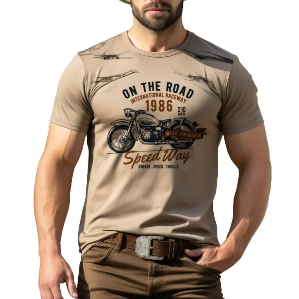 Men's Motorcycle Print Daily Short Sleeve Crew Neck T-Shirt - Elementnice.com 