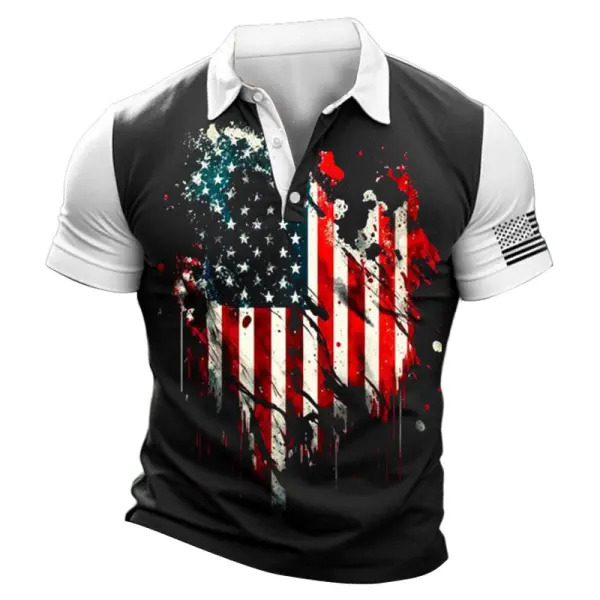 Men's Outdoor Vintage American Flag Independence Day Print Color Block Short Sleeve Polo T-Shirt Only $23.99 - Cotosen.com 
