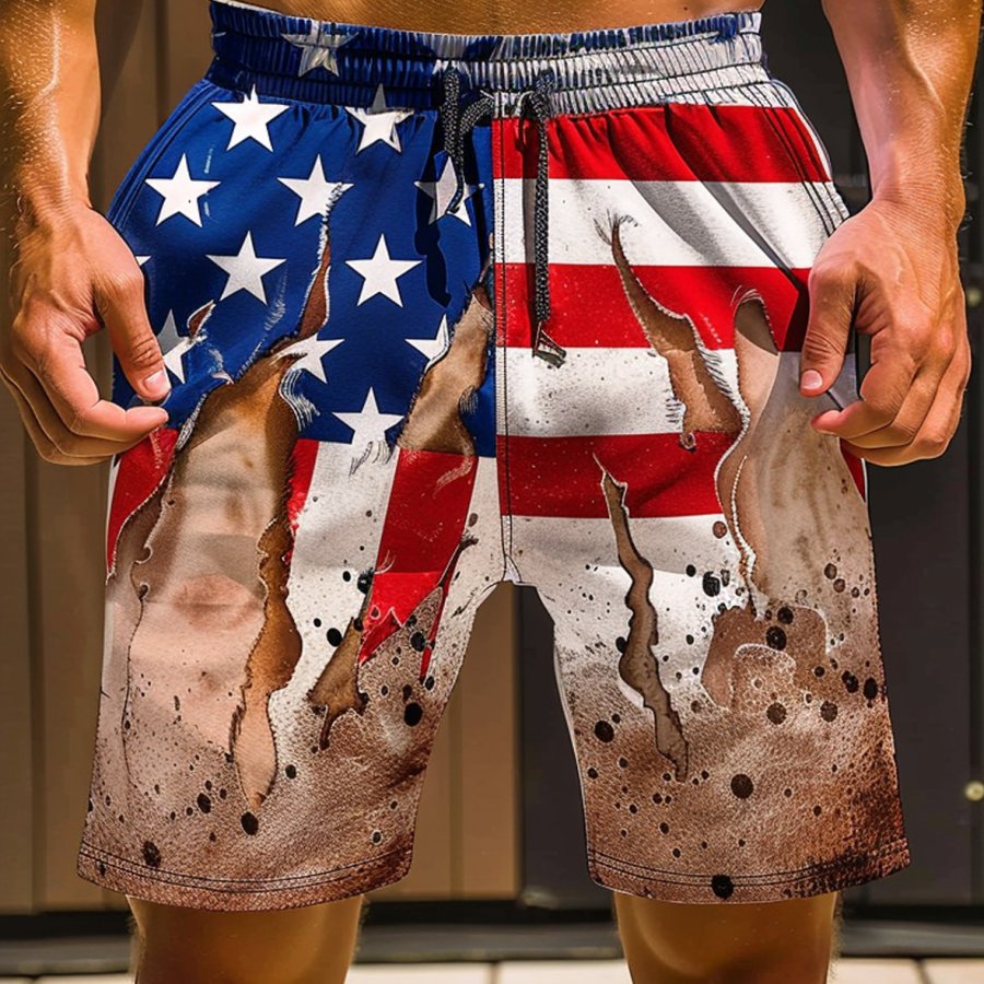 

Men's American Flag Print Outdoor Vintage Shorts