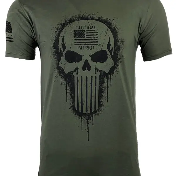 Men's Vintage American Flag Skull Print Daily Short Sleeve Crew Neck T-Shirt - Elementnice.com 