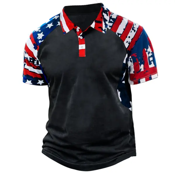 Men's Vintage American Flag Print Daily Short Sleeve Polo Neck T-Shirt Only $23.99 - Cotosen.com 