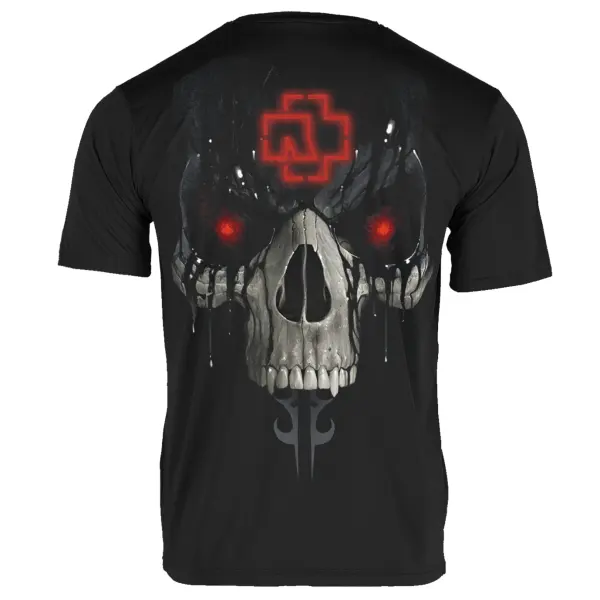 Men's Vintage Skull Rammstein Rock Band Print Daily Short Sleeve Crew Neck T-Shirt - Elementnice.com 