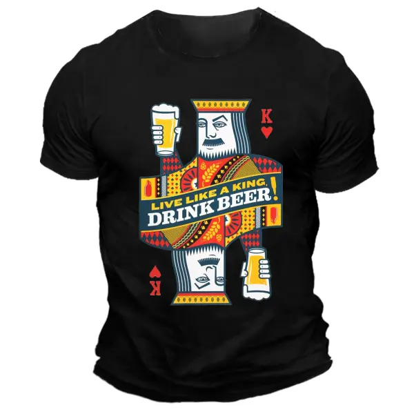 Men's Beer Happy Inspired Print Daily Short Sleeve Contrast Color Crew Neck T-Shirt - Elementnice.com 