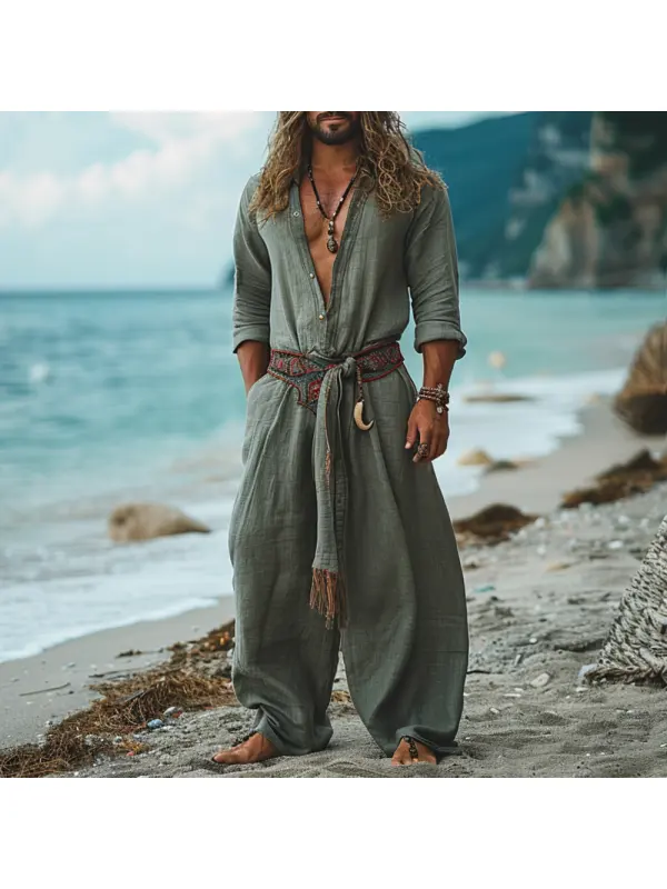 Retro Loose Breathable Men's Linen Jumpsuit - Timetomy.com 