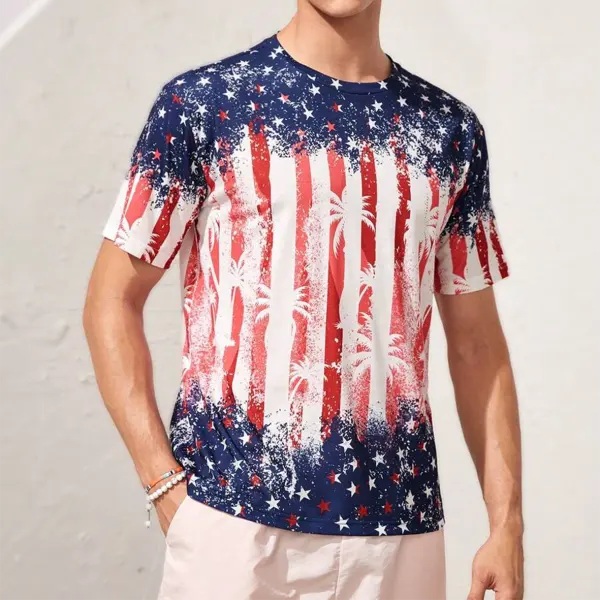 Men's American Flag Print Loose Short Sleeve Oversized T-Shirt - Wayrates.com 