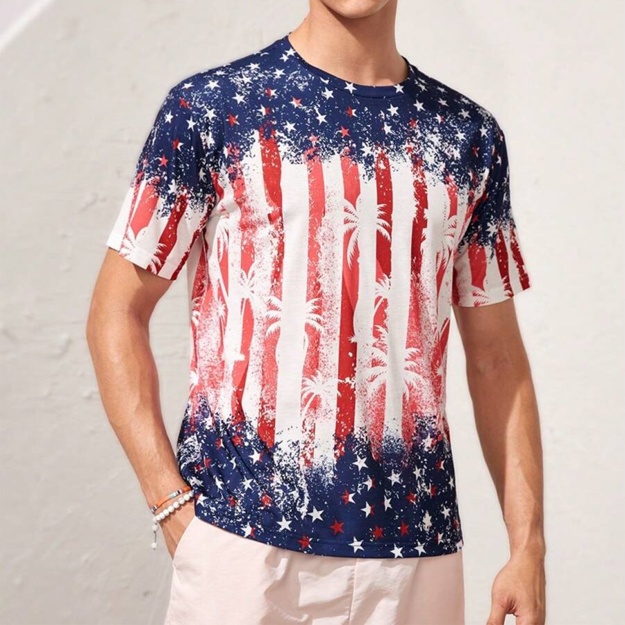 

Men's American Flag Print Loose Short Sleeve Oversized T-Shirt