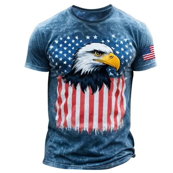Men's American Flag Eagle Patriots Tie Dyed Print T-shirt - Cotosen.com