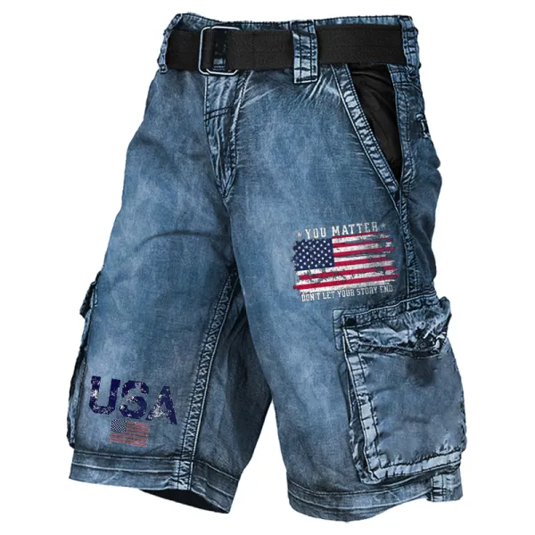 Men's Cargo Shorts You Matter Don't Let Your Story End Tie Dye Print Vintage Distressed Utility Outdoor Shorts - Cotosen.com