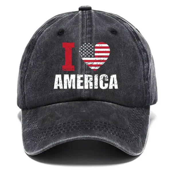 I Love American Flag Vintage Wash Cotton Print Hat - Wayrates.com 