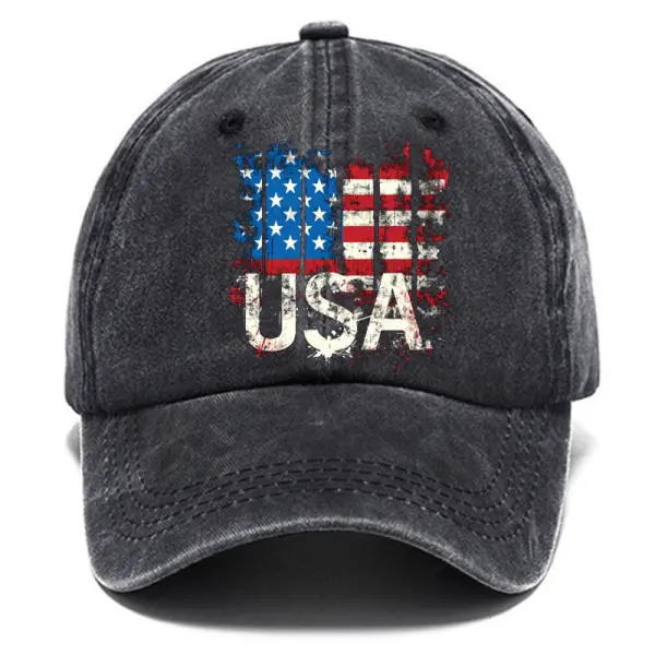 American Flag Vintage Wash Cotton Print Hat - Wayrates.com 
