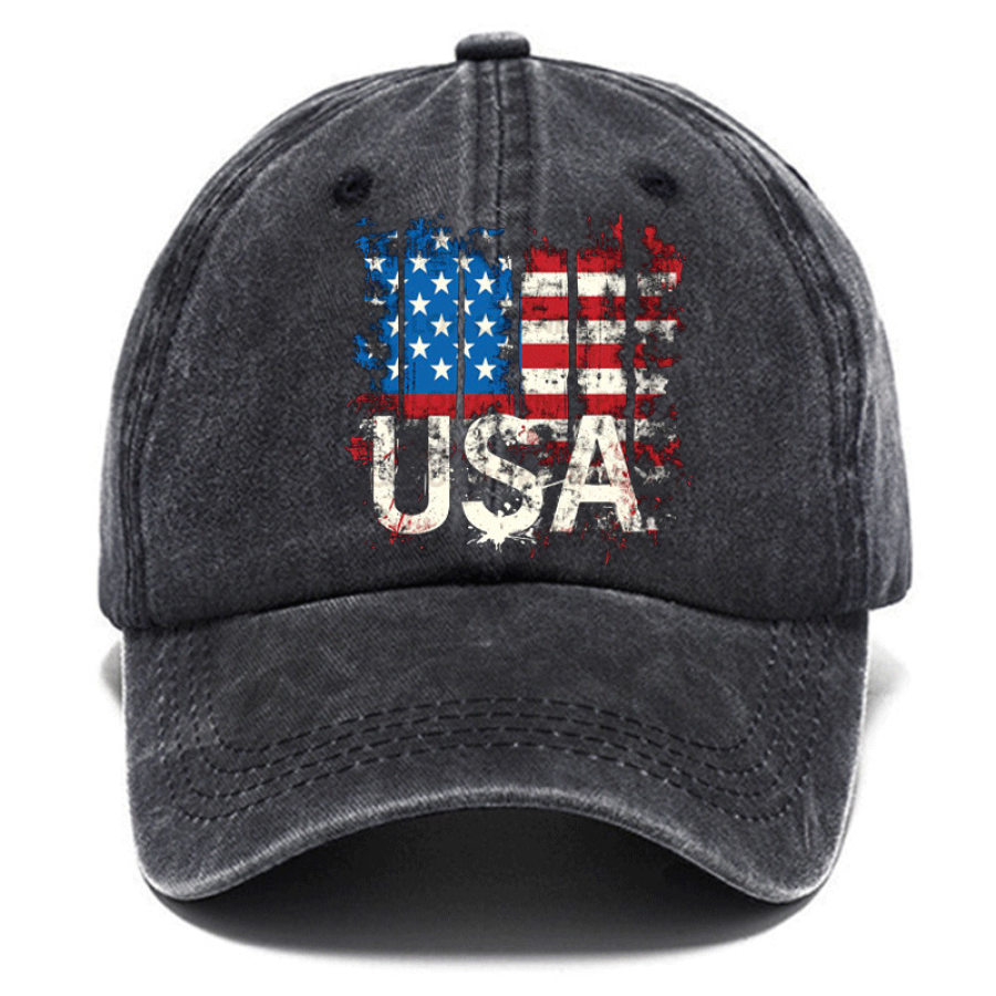 

American Flag Vintage Wash Cotton Print Hat
