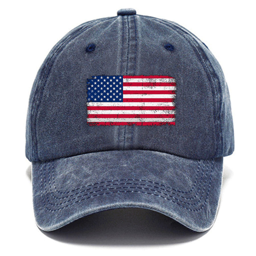 

American Flag Vintage Wash Cotton Print Hat