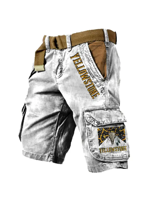 Men's Cargo Shorts Yellowstone Vintage Distressed Utility Outdoor Shorts - Anrider.com 