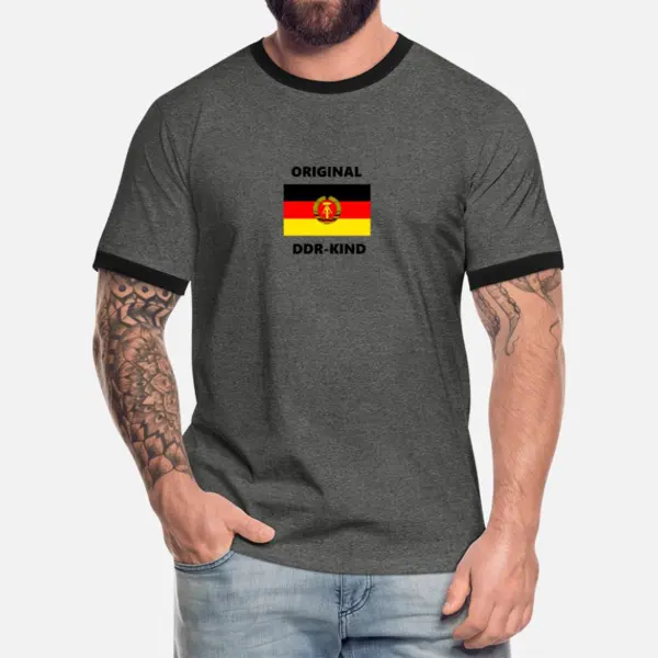 Men's Deutscher Ossi Gnade Gottes German Flag Vintage Short Sleeve Color Block Crew Neck T-Shirt - Wayrates.com 