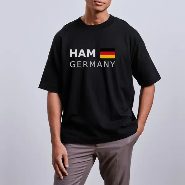 Men's German Flag Print Graphic Print Casual Crew Neck Oversized T-Shirt - Wayrates.com 