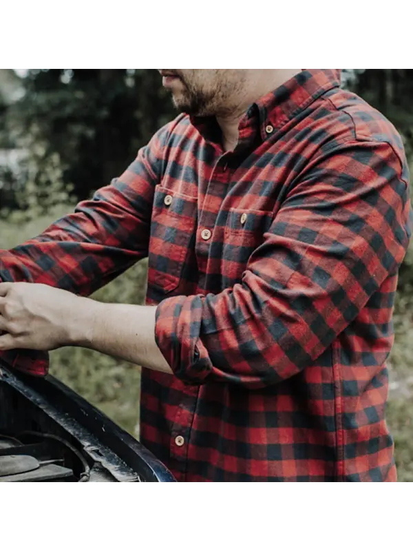 Men's Vintage Outdoor Camping Plaid Shirt - Timetomy.com 