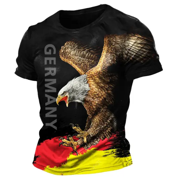 Men's Vintage Germany Flag Eagle Print Short Sleeve Round Neck T-Shirt - Anurvogel.com 