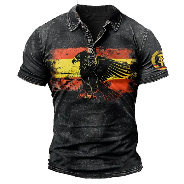 Men's Deutscher Ossi Gnade Gottes German Flag Eagles Vintage Short Sleeve Polo Neck T-Shirt Only $23.99 - Rabclub.com 