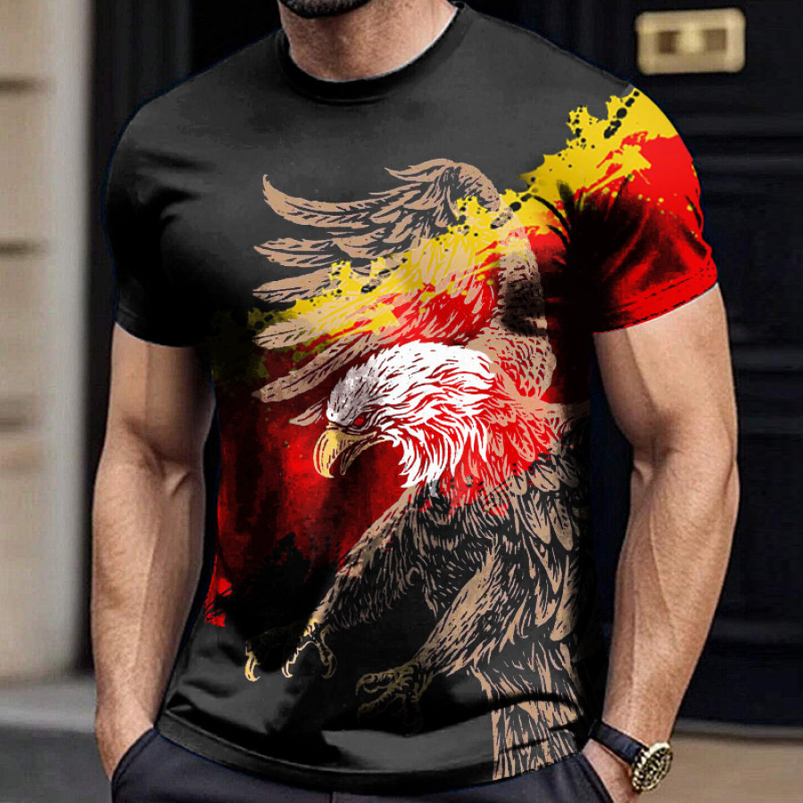 

Men's German Flag Patriot Colorful Fierce Eagle Printed Short Sleeved T-shirt