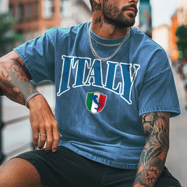 Unisex Vintage Italian Flag Football Print T-Shirt - Elementnice.com 