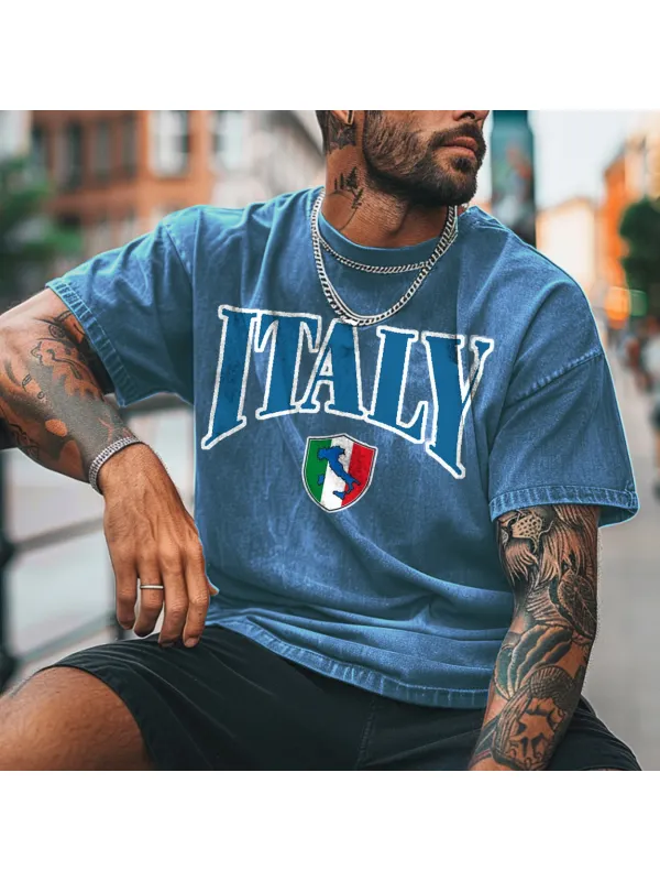 Unisex Vintage Italian Flag Football Print T-Shirt - Timetomy.com 