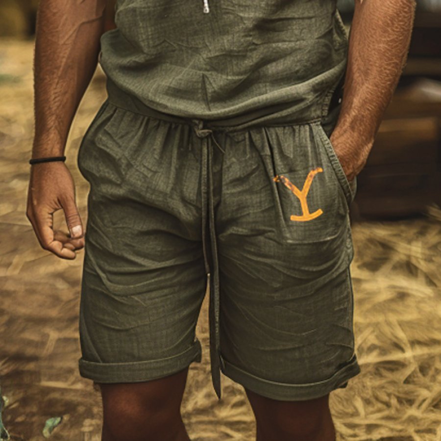 

Men's Yellowstone Farm Casual Cotton And Linen Shorts