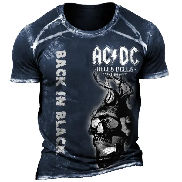 Men's Vintage Rock Band Skull Print Short Sleeve Round Neck T-Shirt - Anurvogel.com 