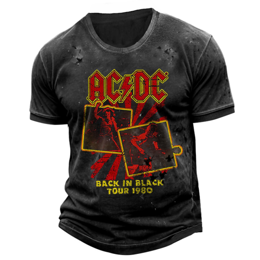 

Men's Vintage ACDC Rock Band Print Short Sleeve Round Neck T-Shirt