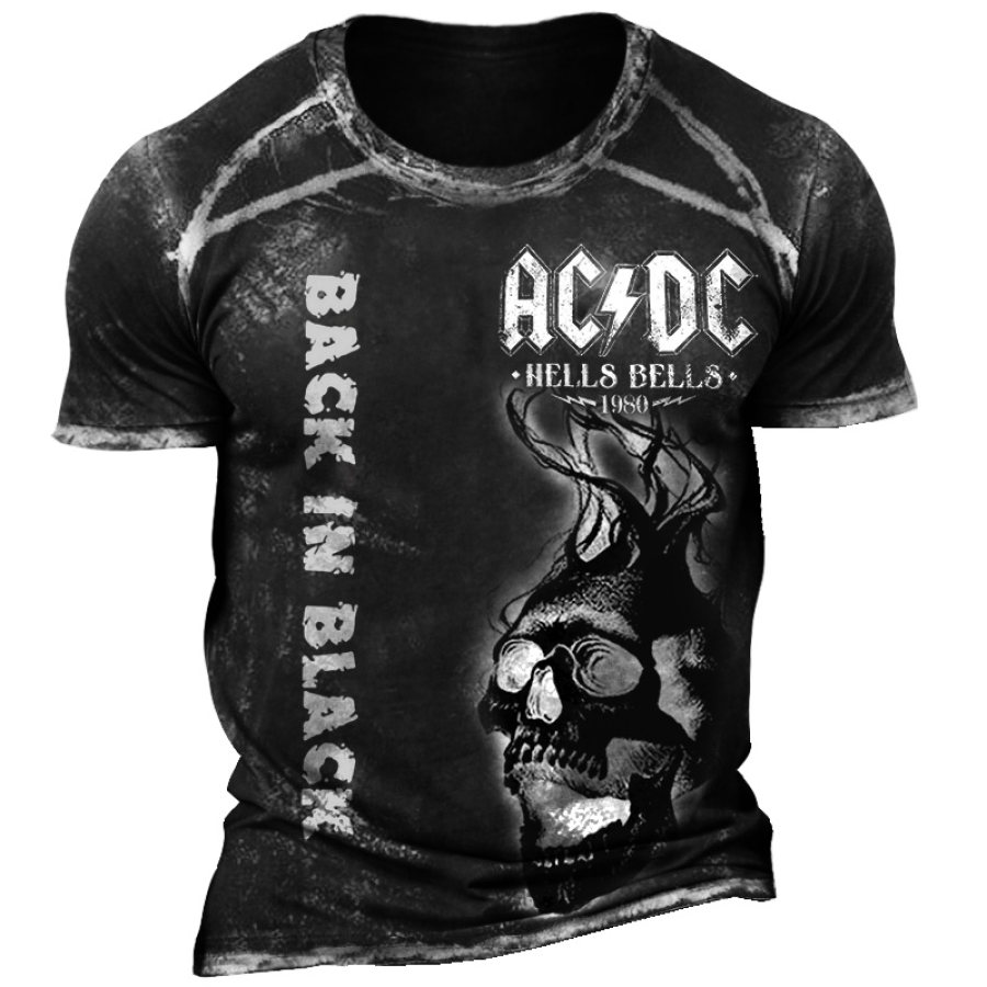 

Men's Vintage Rock Band Skull Print Short Sleeve Round Neck T-Shirt