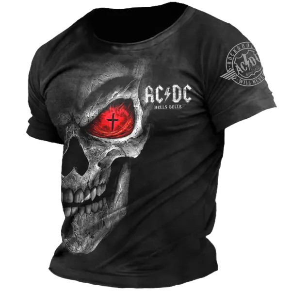 Acdc Rock Dead Red Eyed Skull Print T-shirt - Cotosen.com 