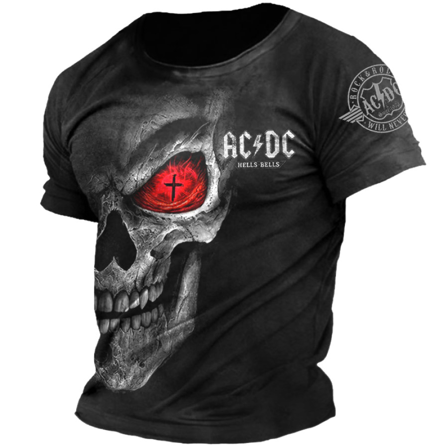 

Acdc Rock Dead Red Eyed Skull Print T-shirt