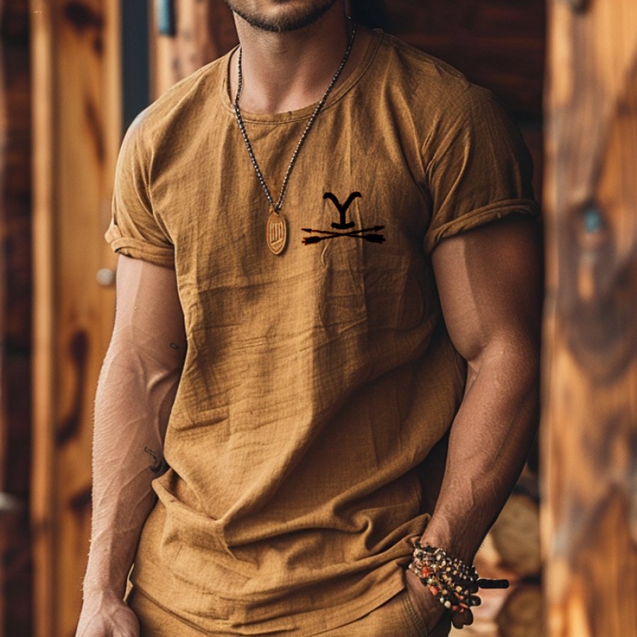 

Men's Vintage Linen Yellowstone Farms Short Sleeve Crew Neck T-Shirt