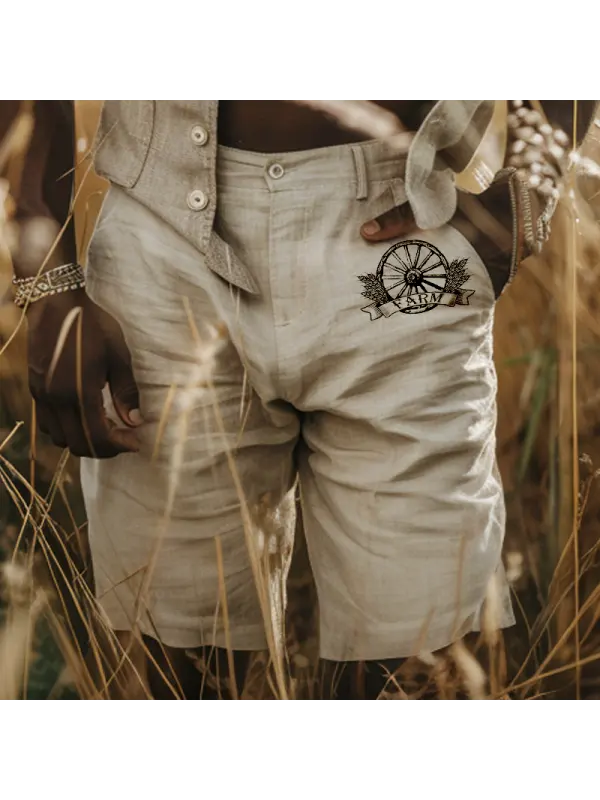 Men's Vintage Farm Casual Cotton And Linen Shorts - Ininrubyclub.com 