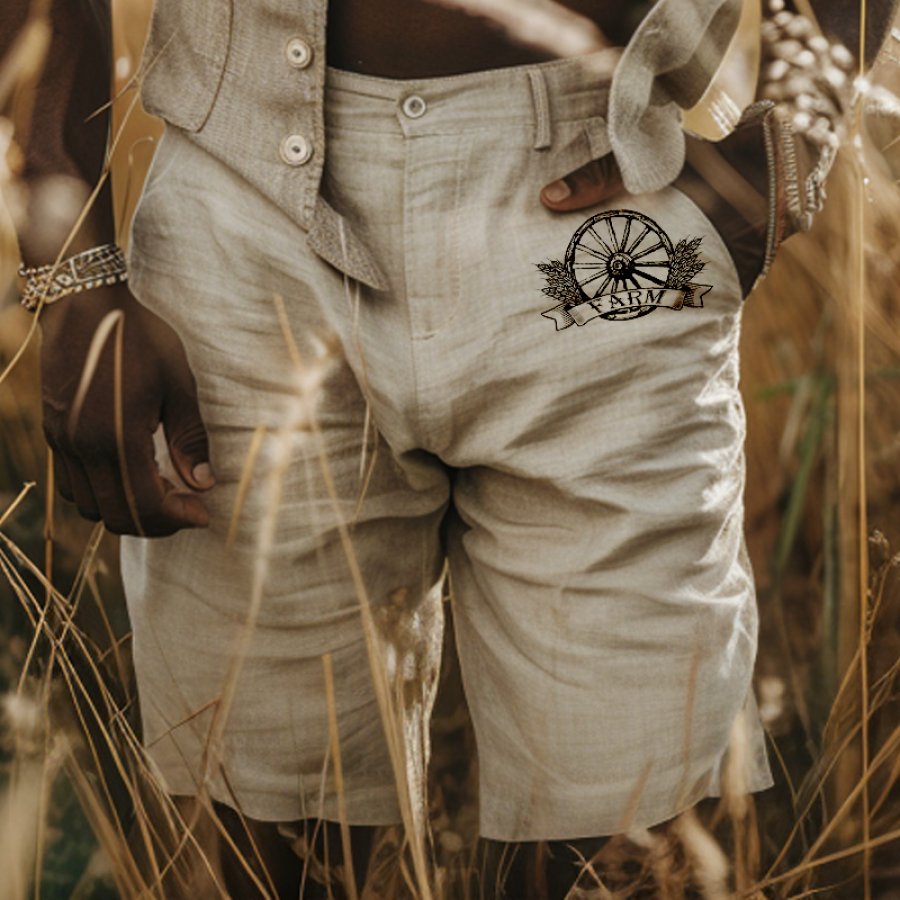 

Men's Vintage Farm Casual Cotton And Linen Shorts